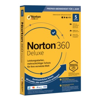 Symantec Norton 360 Deluxe, Anti-Virus, 1 Jahr, 5 Geräte 